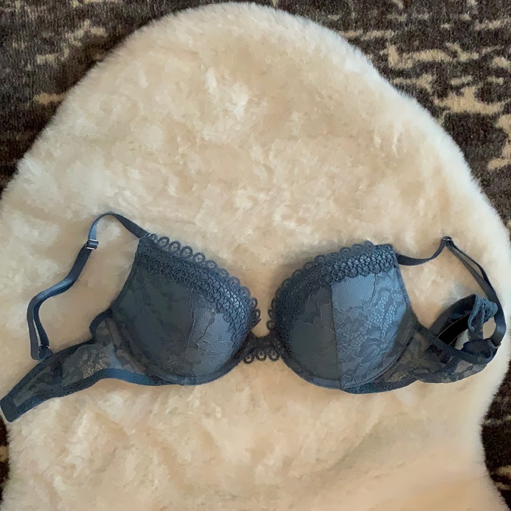 Lacy light blue Victoria’s Secret push up bra.